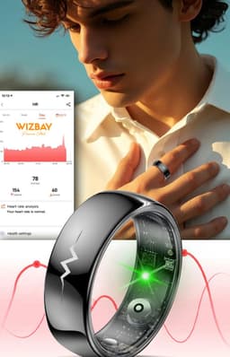 WizBay Premium Select® FlashSense Smart Ring – Glucose & ECG Meting – Gesture – Hypoallergeen – Waterdicht IP68 – Dames & Heren – Oplaadcase – Slaap, O2, Bloeddruk, Hartslag & Sportmonitoring - Zwart #10 — thumbnail 5