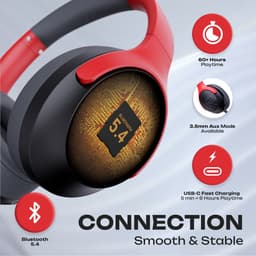 PowerLocus Boom - Koptelefoon Bluetooth - 60 uur batterijduur – Over Ear Koptelefoon Draadloos – 4 EQ-modi - Met Microfoon - Grijs/Rood — thumbnail 3