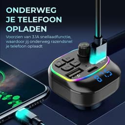 Bluetooth Transmitter - FM Transmitter voor Auto - Carkit met Handsfree Bellen - Bluetooth Auto Ontvanger - Autolader USB-C - SD Kaart — thumbnail 5
