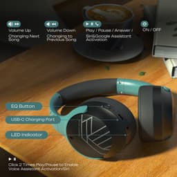 PowerLocus Boom - Koptelefoon Bluetooth - 60 uur batterijduur – Over Ear Koptelefoon Draadloos – 4 EQ-modi - Met Microfoon - Mint/Grijs — thumbnail 4