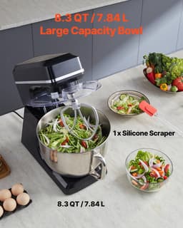 Keukenmachine, 8,3 QT Deegmixer, 1400 W, 6+P Snelheden, Keukenmachine met Kantelbare Kop en Roestvrijstalen Kom, Deeghaak, Garde, Platte Klopper, Schraper — thumbnail 3
