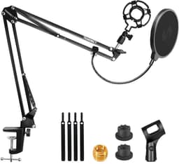Microfoon Arm Set- met Shock Mount, Table Mounting Clamp, Pop-Filter – met 3/8'' naar 5/8'' Screw Adapter voor Blue Yeti, Snowball Andere Normale microfoons– Zwart — thumbnail 1