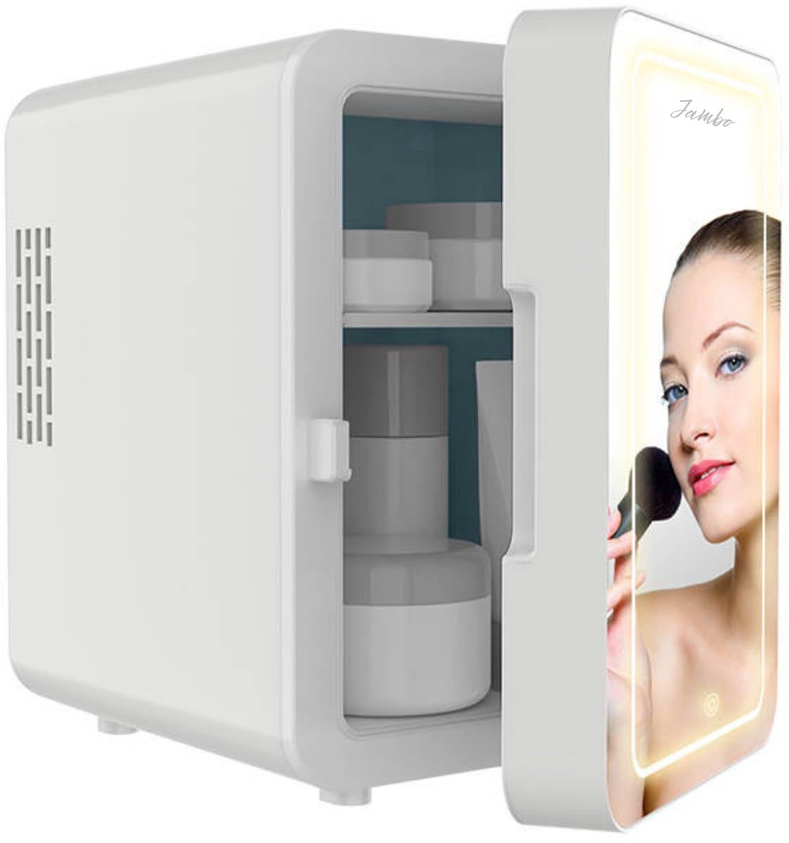 Jambo® Skincare Fridge - Mini Koelkast - Make-up Koelkast met Spiegel - Beauty Fridge met Spiegel en 3 Standen Ledverlichting - Wit - Cosmetica - 4 Liter — afbeelding 1