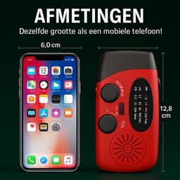 Noodio Noodradio - 2026 MODEL - 3 LEDS - Noodradio Opwindbaar - SOS alarm - 2000 mAh - Radio Met Accu Batterij Voor Noodsituaties - Noodpakket - Draagbare radio - Solar - Zaklamp - Powerbank - Noodradio Op Batterijen - Rood - Voor Rampen/Camping — thumbnail 2