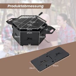 COSTWAY Grote houtskoolgrill met 360° draaibare grill, 2-in-1 vuurschaal, klapgrill, campinggrill met handgrepen voor koken en verwarmen, voor feestjes, camping, backpacking, 77 x 74 x 38 cm — thumbnail 2