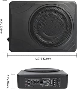 Subwoofer voor in de auto - Onderstoel actieve 300W - Ingebouwde versterker - Platte compacte behuizing - Hoge/lage ingang - Volumeregeling - Voor SUV, vrachtwagen en camper — thumbnail 5