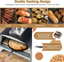 COSTWAY Pizza oven outdoor, draagbare pizza houtkachel incl. pizza schuiver en pizzasteen, hout pizza oven voor tuin camping — thumbnail 4