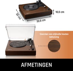 Lenco Platenspeler met Bluetooth - Twee ingebouwde Speakers en AT3600L Cartridge - LS-15WD - Hout — thumbnail 4