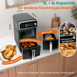 Dubbele XL Airfryer 10 Liter - 2400W Heteluchtfriteuse met 2 Kamers en Synchronisatie — thumbnail 5