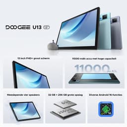 DOOGEE U13 - Tablet - 32GB RAM + 256GB ROM/2TB - Gemini AI - Android 16 - 13 inch 90Hz FHD - 11000mAh/18W - 4 luidsprekers - 13MP + 5MP - 2.4G/5G WiFi - Widevine L1 - Bluetooth 5.0 - OTG - GPS - Face ID - Blauw — thumbnail 5