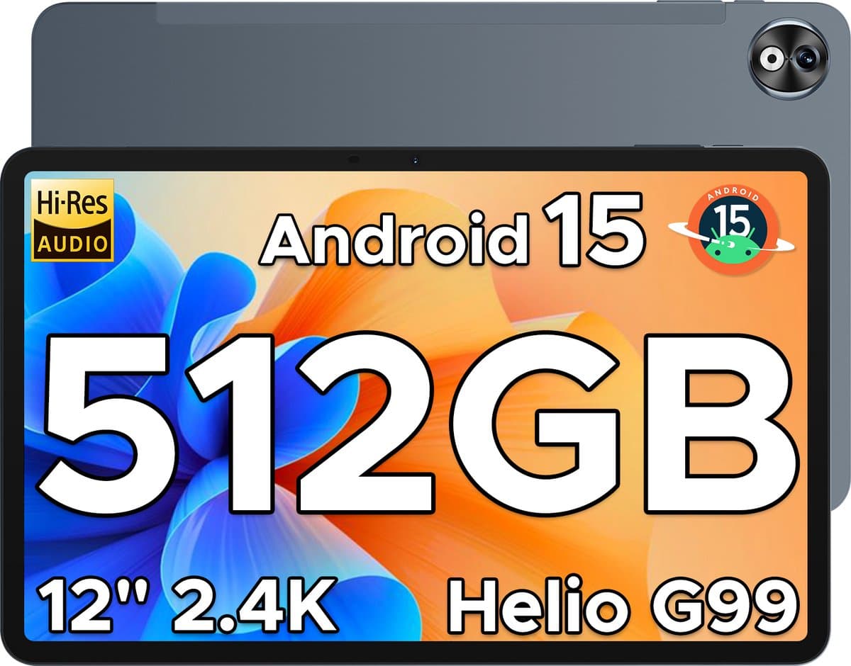 DOOGEE T40 PRO Tablet - 12 inch 2.4K - Android 15 - Helio G99-processor -20GB RAM + 512 GB / 2 TB TF - gamingtablet - 10800 mAh/18W - 16 MP + 8 MP camera's - ondersteunt 4G dual SIM dual standby - 5G wifi - GPS - Widevine L1 - 4 x Smart PA — afbeelding 1