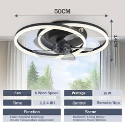 Moderne LED Plafondventilator met Verlichting 50CM - Stille Ventilator, Dimbaar Licht en Afstandsbediening/App — thumbnail 3