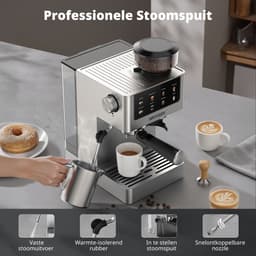 AIRMSEN Espressomachine - 20 Bar - Pistonmachine met Bonenmaler - Met Stoompijpje - Zilver — thumbnail 4