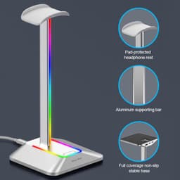 New Bee Z8 RGB Gaming Headset Houder – Koptelefoon Standaard met USB-C Poort – Laadt 2 Apparaten Tegelijk – Headset Stand met Verlichting – Universeel voor Gaming & Werkplek(zilver) — thumbnail 2