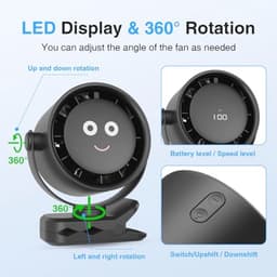 Draagbare USB Mini Desk Fan - 4000mAh, LED Scherm, 5 Snelheden, 360° Rotatie, Hangclip — thumbnail 4