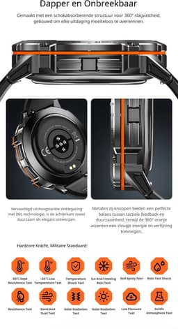 DrPhone ChronaX Max Rugged Smartwatch – 1.73” AMOLED – 100 Dagen Batterij – BT Bellen – SpO2 – GPS Tracking – 100+ Sportmodi – Roestvrij Stalen, PU Leren En Siliconen band - Zilver — thumbnail 4