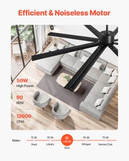 VEVOR 213cm Aluminium Plafondventilator Zonder Verlichting Afstandsbediening DC Motor Zwart — thumbnail 4