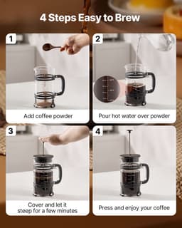 1 liter French Press-koffiezetapparaat, borosilicaatglas met roestvrijstalen filter, ideaal voor het zetten van koffie en thee thuis, op de camping of op reis, zilverkleurig — thumbnail 5