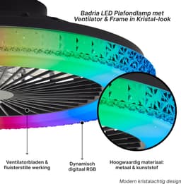Brilliant Badria - Plafondventilator - Met verlichting - LED 40W - 3000K-6500K - Dimbaar - Zwart - Crystal effect - Zeer stil — thumbnail 5