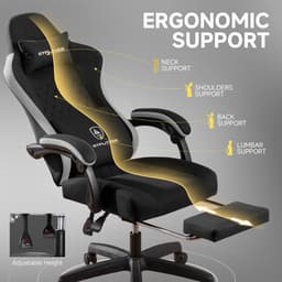 GTPLAYER - Gamingstoel Ergonomisch - Met Veerzitkussen en Voetensteun - Zwart — thumbnail 3