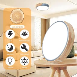 Dimbare Houten Plafondlamp - 3000K-6000K LED Lamp met Afstandsbediening - Moderne Verlichting voor Woonkamer, Slaapkamer en Hal - 32W, 30 cm, Blauw — thumbnail 1