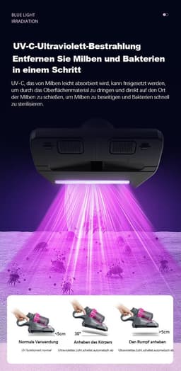 OYLCDI Matrassenreiniger - Matrassenzuiger - Mijten Handstofzuiger 10000Pa - 100W - Zakloos - UV-C Sterilisatie - HEPA Filter — thumbnail 5
