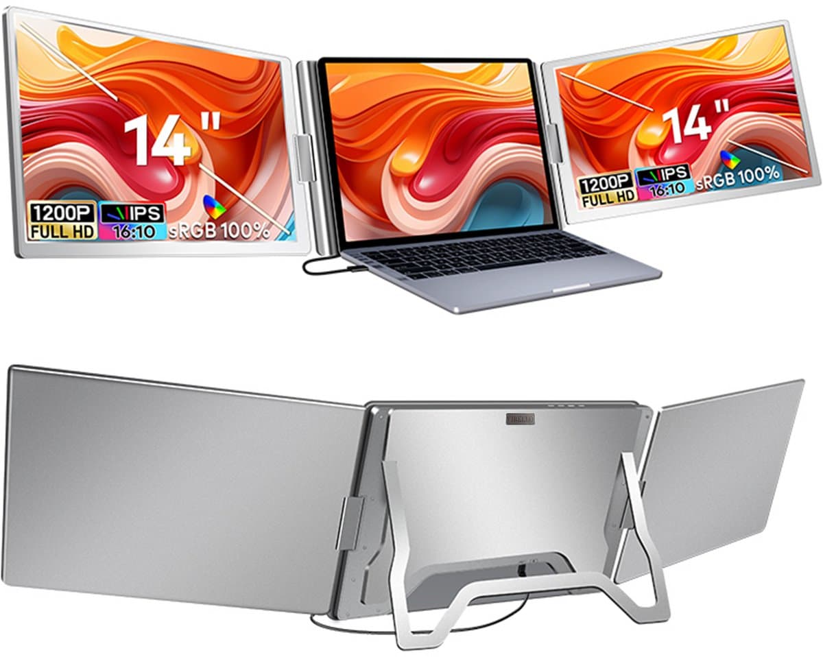 Virello® OneCable 14’’ - Portable Monitor - Inclusief Beschermhoes - Draagbaar Beeldscherm - Draagbare Monitor - Full HD - IPS - Grijs — afbeelding 1