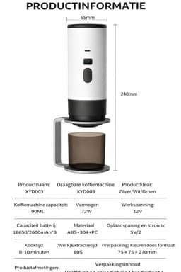 Draagbaar koffiezetapparaat 3-in-1 inc. beker - 1 kop - Oranje - Oplaadbaar, draagbaar reis koffiezetapparaat - 12V espressomachine voor capsule en gemalen koffie portable - Kamperen, reizen, vakantie, kantoor, auto, thuis — thumbnail 3