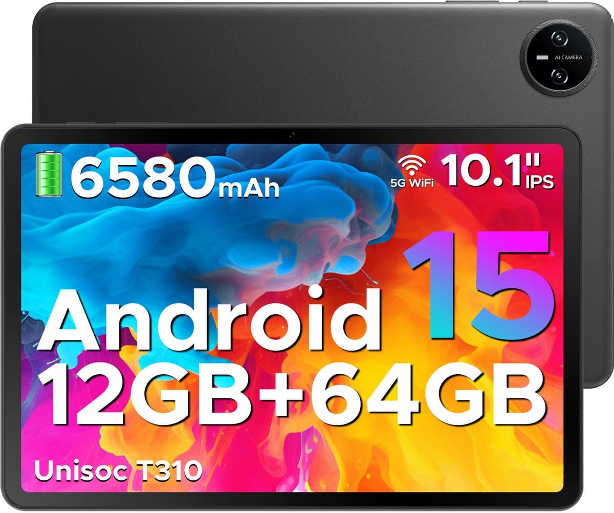 DOOGEE TAB A9 - Tablet - Android 15 - 12GB RAM + 64GB ROM(2TB/TF) - 10 Inch - 6580 mAh - 5G WiFi - Tablet Unisoc T310 - Dubbele Luidspreker - 3,5 mm aansluiting - Face ID - Zwart — afbeelding 1