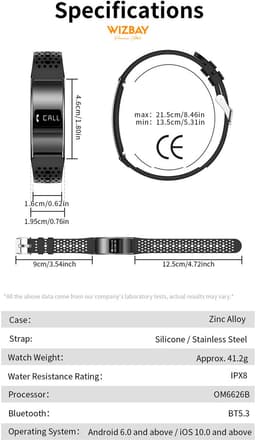 WizBay Premium Select® Smart Bracelet 2026 - Ultradun 2,8 mm - Hartslag en SpO2 - Slaapmonitor - 5ATM Waterdicht - Fitness Tracker - IPS Screen - Android en iOS - Zwart - Siliconen Band en Gewoven Siliconen Band — thumbnail 3