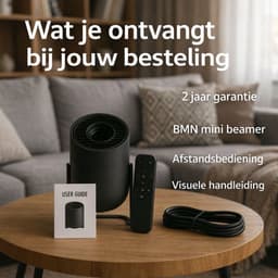 BMN® Premium Mini Beamer 2026 Editie - Smart Projector met 4K ondersteuning - Geschikt voor IOS en Android - WiFi 6 & Bluetooth 5.4 - Android 13.0 - Draagbaar - Thuisbioscoop - Zwart — thumbnail 5