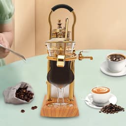 Sensova Gouden Sifon Koffiezetapparaat 400 ml met Geïntegreerd Filter - Luxe Vacuüm Koffie- en Theebrouwer van Borosilicaatglas met RVS Details, Houten Basis en Complete Potenset voor Intense Smaakbeleving en Stijlvolle Keukenpresentatie — thumbnail 3