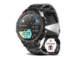 Knobbout 1.52" Scherm (3.8cm) Schokbestendig Sport Smartwatch - Zijwaartse LED-verlichting-Bloeddrukmeting, hartslag monitoring en bloedzuurstof (SpO₂)-controle- Bluetooth belfunctie - Sedentaire herinnering-Zwart stall+ siliconenband