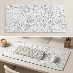 Witte XXL Muismat met Topografisch Design – 90x40 cm – Antislip – Voor Werk & Gaming — thumbnail 1