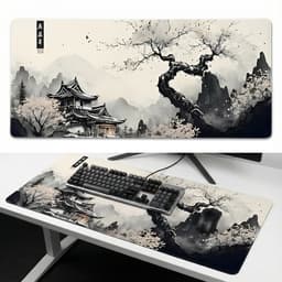 Zen Design XXL Muismat 90x40 – Japans Landschap – Anti-slip – Bureau Onderlegger — thumbnail 1