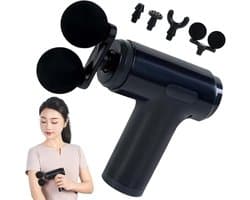 Massage gun - fascia gun - mini massagepistool - spiermassage apparaat - 6 standen - 4 massagekoppen - Type-C oplaadbaar - krachtige motor - zwart