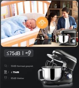 Quvo® Mixer met Mengkom - Keukenmachine - Keukenrobot - Inclusief Accessoires - Zwart - 38cm x 24cm x 32cm — thumbnail 3