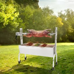 Speenvarken- en lamsgrill - Elektrische BBQ rotisserie draaispit - Lengte 117 cm - RVS - Draagvermogen 41 kg - Hoogteverstelling 4 niveaus - Motor 50 W - Verplaatsbaar — thumbnail 2