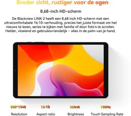 Blackview Tablet - LINK 2 Tablet - 12 GB RAM - 128 GB ROM - 1080P Full HD-video - 8.68 inch - MediaTek Hallo G100 - 5000 mAh - Android 15 - Octa Core - Zwart — thumbnail 3