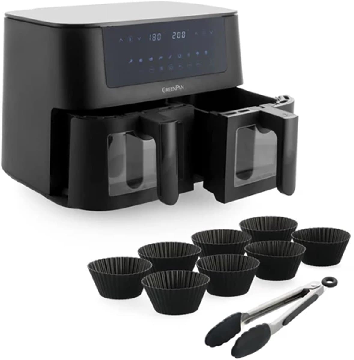 GreenPan Bistro AirFryer DUAL XL 4L + 4L + 8delig Bak set PFAS-vrij — afbeelding 1