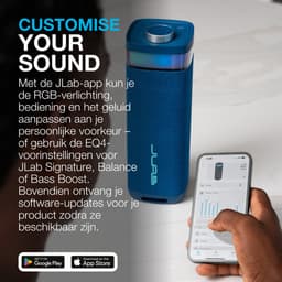 JLab Jbuds Bluetooth Speaker Draadloos - Draagbare Muziekbox - 12 uur Batterijduur - 30 Watt - Bass Boost - IPX6 Waterproof - Multipairing - Instelbare Party Lights - App Equalizer - Blauw — thumbnail 3