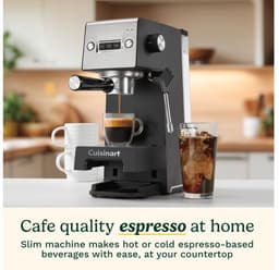 Cuisinart Espresso Bar Slim EM160E – Espressomachine – 15 bar – Stoompijp – Cold Brew – Zilver — thumbnail 4