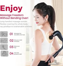 Massagepistool - massage - massage gun - Rug- en wervelkolommassage - Spiermassageapparaat met lange steel - Met 4 verwisselbare massagekoppen - Instelbare snelheid - Spierontspanning - Zwart — thumbnail 3