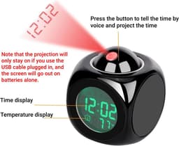 Projectie Wekker - LED Projector Klok - Projectie Wekker voor Slaapkamers - Digitale Spraakmelding Wekker - TEMPERATUURWEERGAVE — thumbnail 4