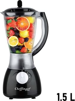 Cheffinger, Blender 1,5L 1000W met 4 Snelheden en Hakmolen 6 Roestvrijstalen Messen, Zwart — thumbnail 4