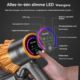 RAYOFI - Steelstofzuiger - Draadloze stofzuiger - 70000 PA zuigkracht - LED-display - Zakloos-werkt op batterijen - Geschikt voor dierenharen - Wordt geleverd met 4 verschillende opzetstukken - 3 zuigstanden - Anti-klit vloerborstel - 1,8 liter -Goud — thumbnail 4