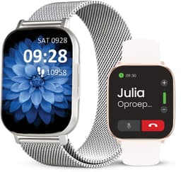 Avalue AMOLED Smartwatch Dames & Heren - AI Feature - Stappenteller - Bloeddrukmeter - Geschikt voor alle Smartphones - RVS en Siliconen Band - Wit — thumbnail 1