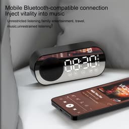Bluetooth speaker wekker - met LED spiegeldisplay, radio, weersvoorspelling - twee alarmen met hoog volume, geschikt voor diepe slapers - zwart — thumbnail 2