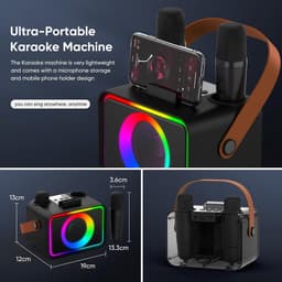 Karaokemachine 2 microfoons voor volwassenen en kinderen, draagbare Bluetooth luidspreker met feest PA-podium en discolampen, geschenk — thumbnail 4
