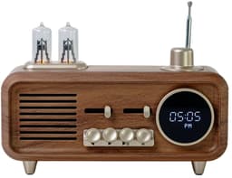 Retro Bluetooth Speaker met Digitale Klok - FM Radio - Nachtlamp - Bluetooth 5.4 - USB - TF - AUX - Houtlook — thumbnail 4